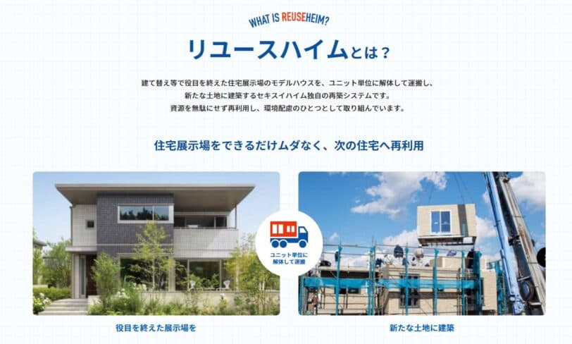 セキスイハイムのリユースハイムはお得な再利用価格で家を建てられるシステム